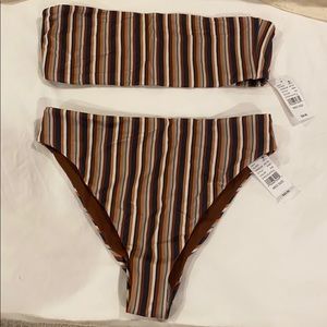 LA Hearts Chocolate Stripe High Cut Bikini Pacsun